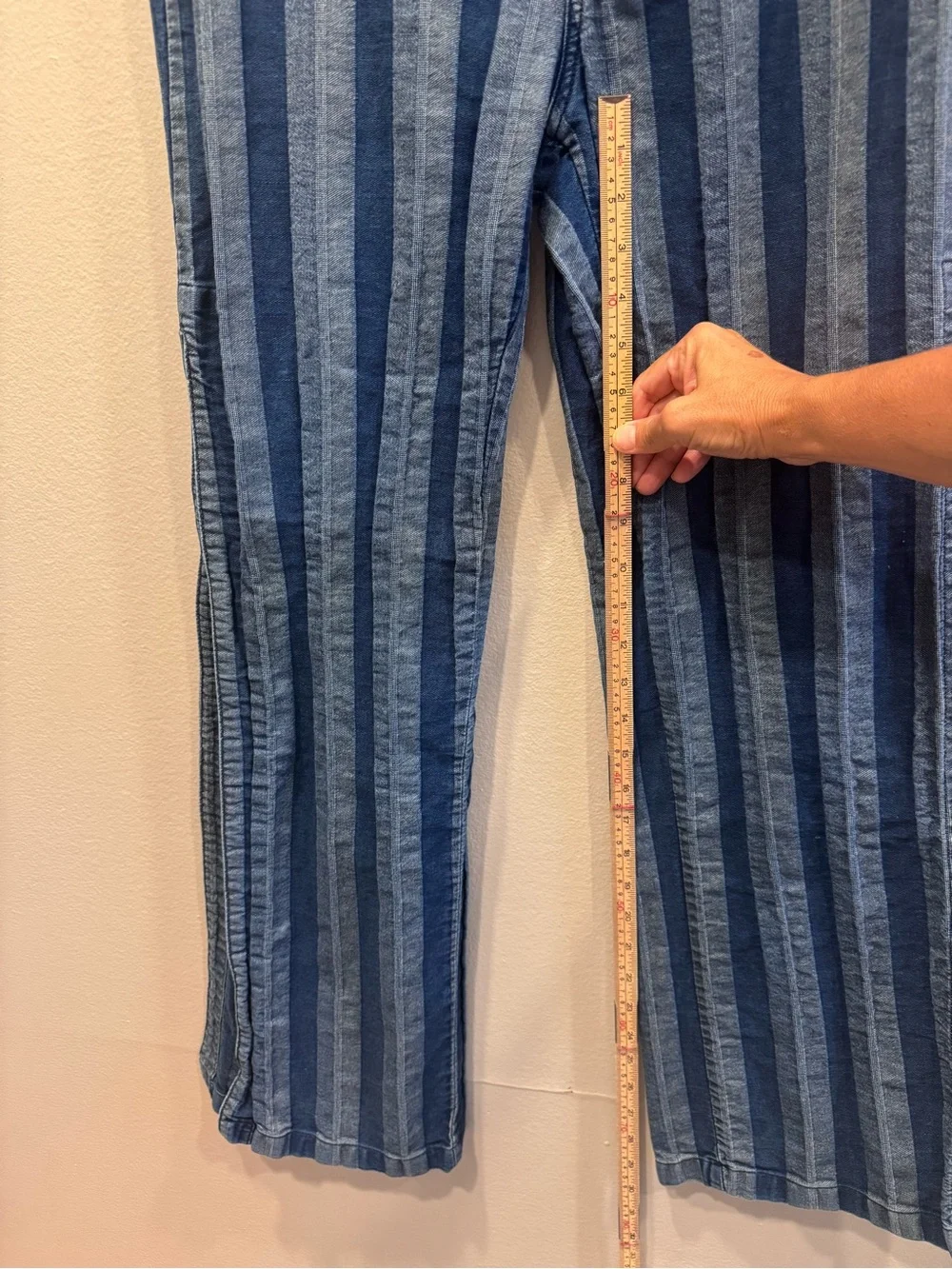 Free People Navy & Indigo Vertical-Strip Side-Slit Wide-Leg Pants